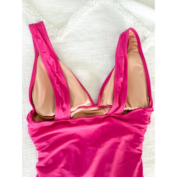 J. Crew | NWT | Ruched V-neck one-piece in Radiant Fuchsia | Sz 6 - Picture 7 of 12